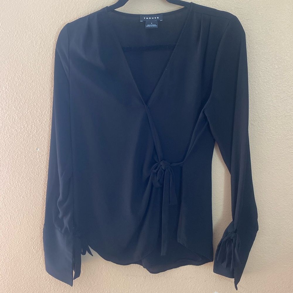 Black long sleeve sheer blouse small Trouvé #blackblouse #sheer #longsleeve